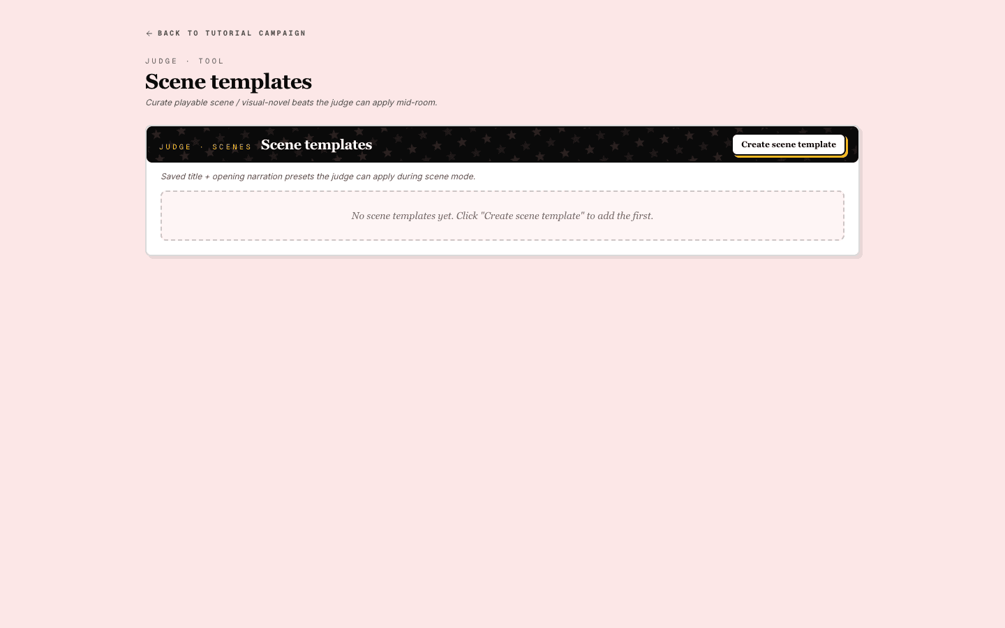The scene templates page on the campaign hub